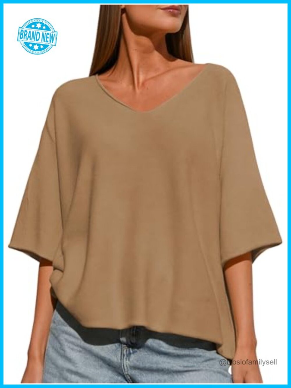 Oversized Batwing Half Sleeve V Neck Knit Pullover Sweater